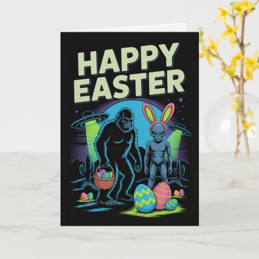  Bigfoot Alien Easter Card カード (黄色い花)