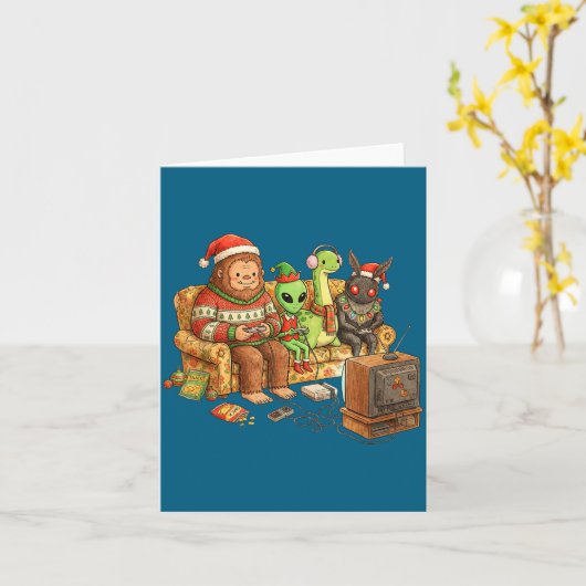 Bigfoot Alien Nessie Mothman Retro Gaming Christma カード (黄色い花)