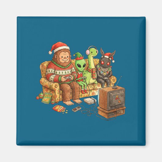 Bigfoot Alien Nessie Mothman Retro Gaming Christma マグネット (正面)