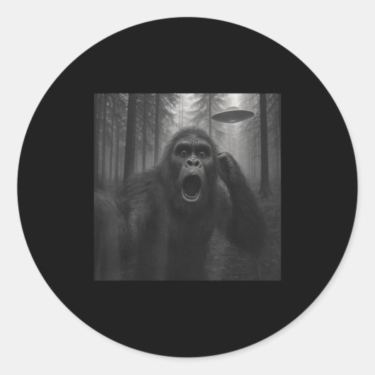 Bigfoot Alien Ufo Selfie Funny Sasquatch Meme Men  ラウンドシール (正面)