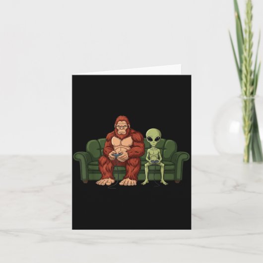Bigfoot Alien Video Games Gaming Sasquatch Ufo Men カード (正面)