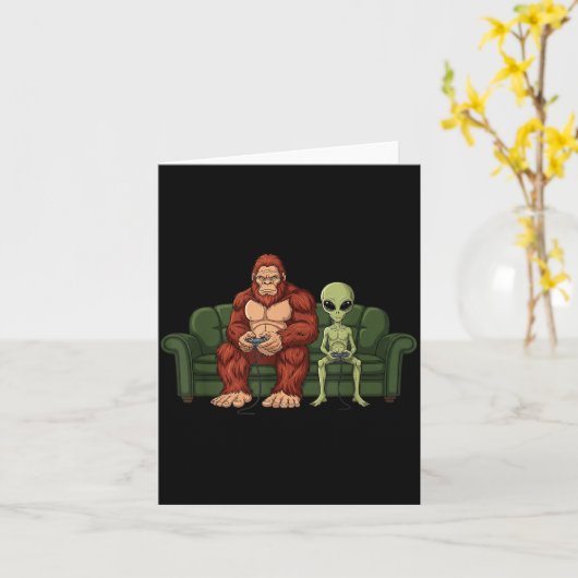 Bigfoot Alien Video Games Gaming Sasquatch Ufo Men カード (黄色い花)
