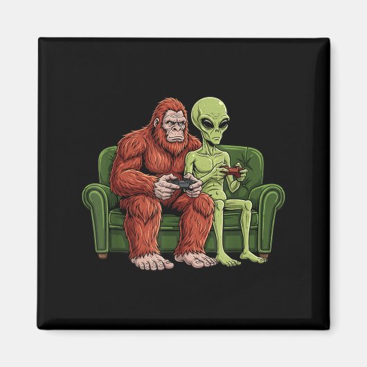 Bigfoot Alien Video Games Gaming Sasquatch Ufo Men マグネット (正面)