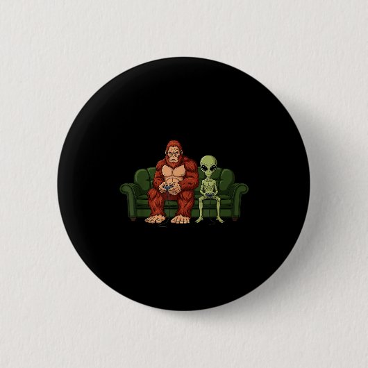 Bigfoot Alien Video Games Gaming Sasquatch Ufo Men 缶バッジ (正面)