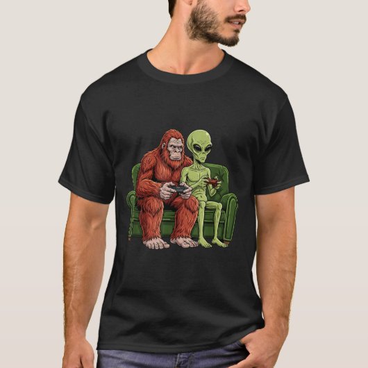 Bigfoot Alien Video Games Gaming Sasquatch Ufo Men Tシャツ (正面)