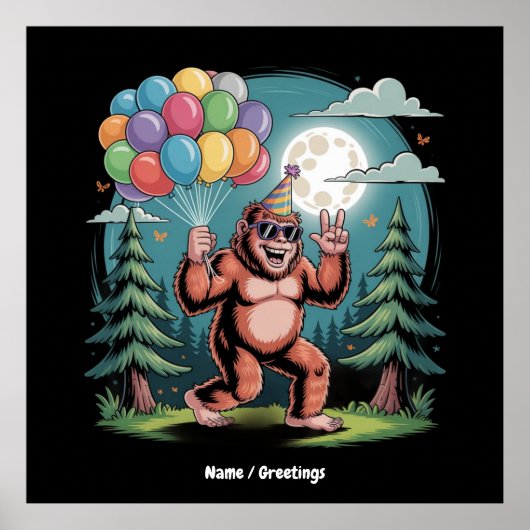 Bigfoot Birthday Party Bash Balloons ポスター (正面)