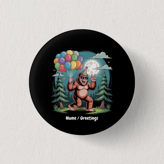 Bigfoot Birthday Party Bash Balloons 缶バッジ (正面)