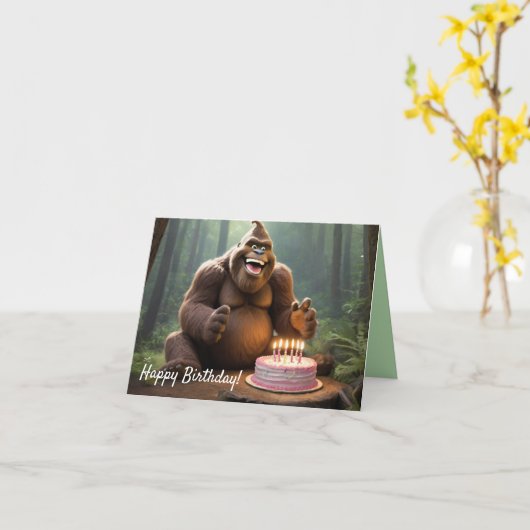 Bigfoot Birthday Surprise – Cute Sasquatch Card カード (黄色い花)