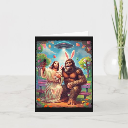 Bigfoot bunny funny easter jesus sasquatch selfie カード (正面)