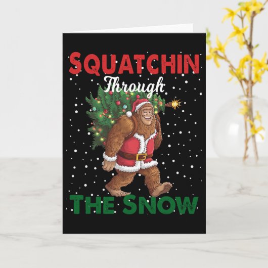 Bigfoot Christmas Funny Squatchin Through The Snow カード (黄色い花)