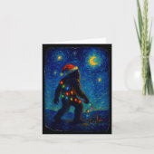 Bigfoot Christmas Sasquatch Santa Hat Starry Night カード (正面)