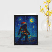 Bigfoot Christmas Sasquatch Santa Hat Starry Night カード (黄色い花)