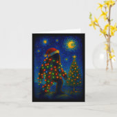 Bigfoot Christmas Sasquatch Santa Hat Starry Night カード (黄色い花)