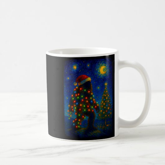 Bigfoot Christmas Sasquatch Santa Hat Starry Night コーヒーマグカップ (右)