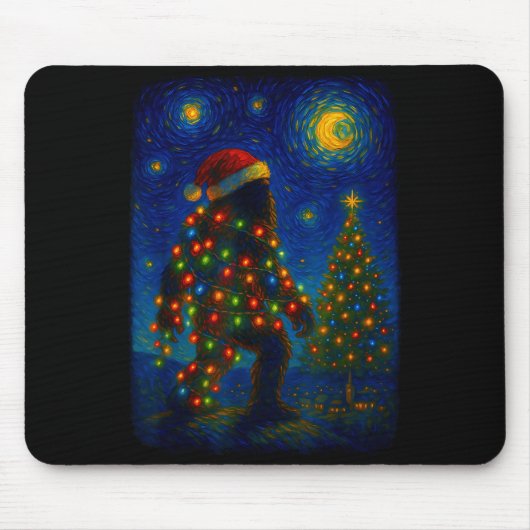 Bigfoot Christmas Sasquatch Santa Hat Starry Night マウスパッド (正面)