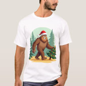 Bigfoot Christmas Tree Santa Hat (3) Tシャツ (正面)