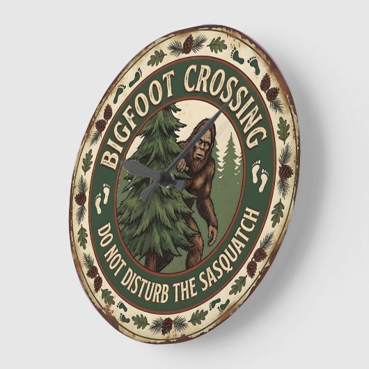 Bigfoot Crossing Sasquatch Rustic ラージ壁時計 (傾斜)