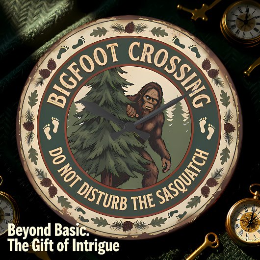 Bigfoot Crossing Sasquatch Rustic ラージ壁時計