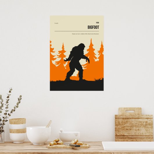 Bigfoot Cryptid Minimal Retro Cryptozoology ポスター (キッチン)