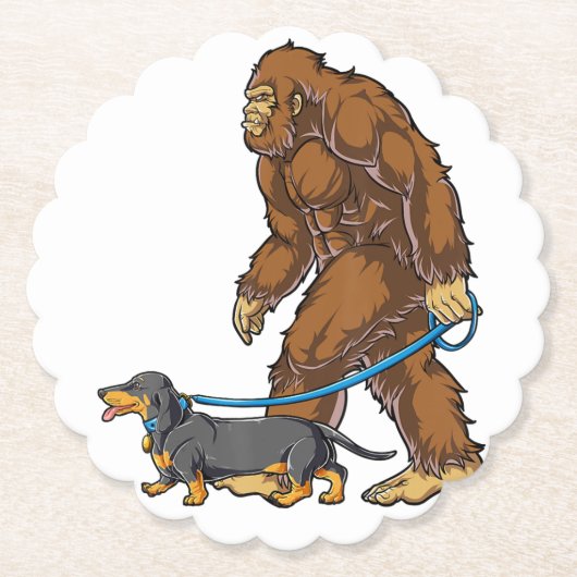 Bigfoot Dog Walk Dachshund T Sasquatch Kids Men W ペーパーコースター (正面)