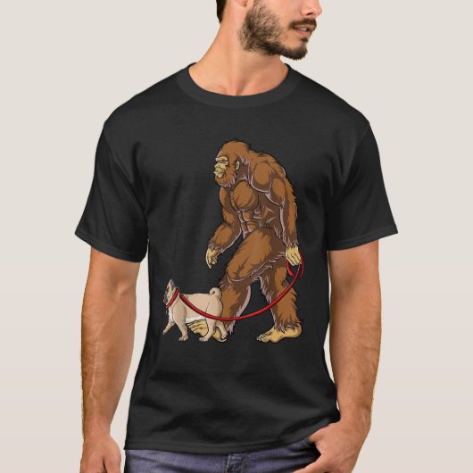 Bigfoot Dog Walk Pug Men Women Sasquatch Lover Gif Tシャツ (正面)