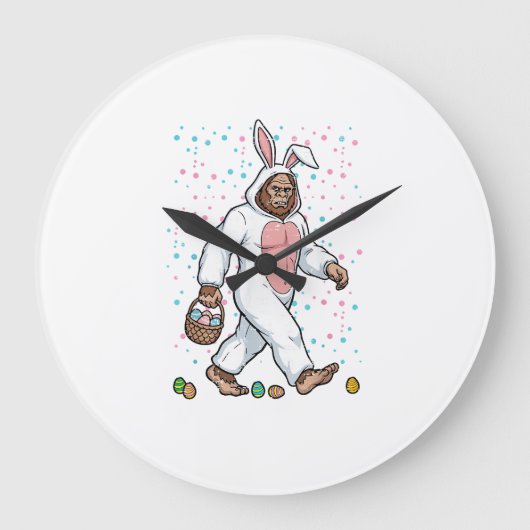 Bigfoot Easter Bunny Costume Funny Sasquatch Men W ラージ壁時計 (正面)