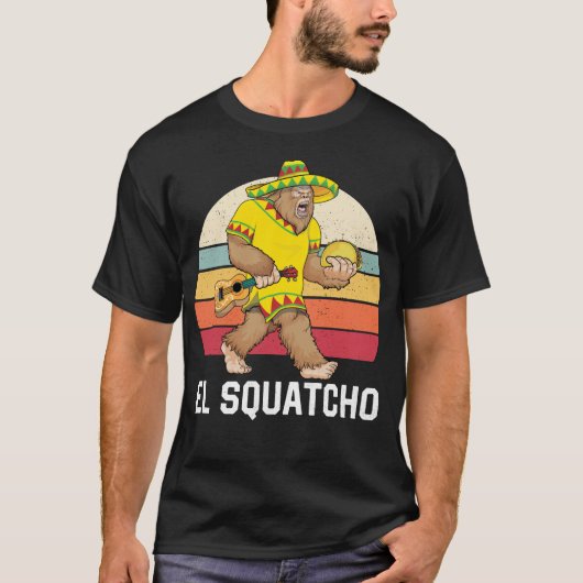Bigfoot El Squatcho Cinco de Mayo Mexican Poncho S Tシャツ (正面)