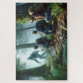 Bigfoot Encounter with hikers, Forested Backdrop ジグソーパズル (縦)