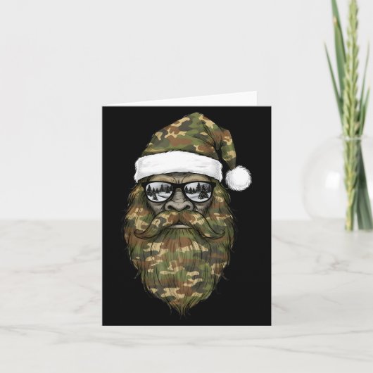 Bigfoot Face Sungles Santa Christmas Camo Xmas Sas カード (正面)