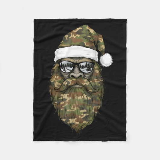 Bigfoot Face Sungles Santa Christmas Camo Xmas Sas フリースブランケット (正面)