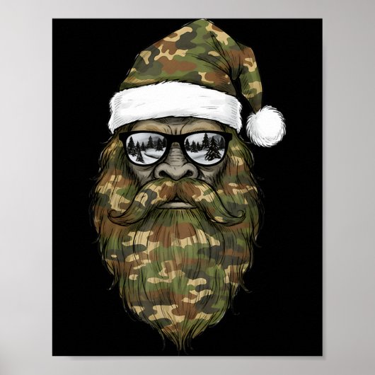 Bigfoot Face Sungles Santa Christmas Camo Xmas Sas ポスター (正面)