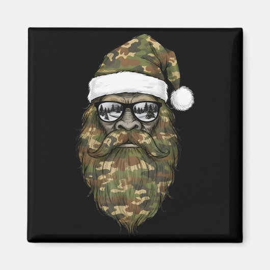 Bigfoot Face Sungles Santa Christmas Camo Xmas Sas マグネット (正面)