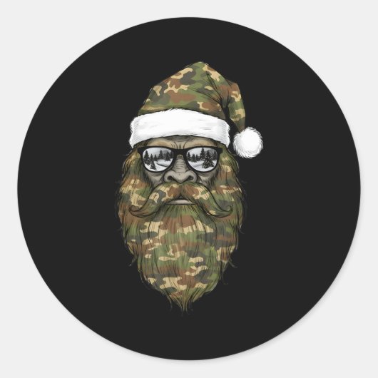 Bigfoot Face Sungles Santa Christmas Camo Xmas Sas ラウンドシール (正面)