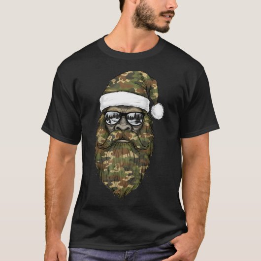 Bigfoot Face Sungles Santa Christmas Camo Xmas Sas Tシャツ (正面)