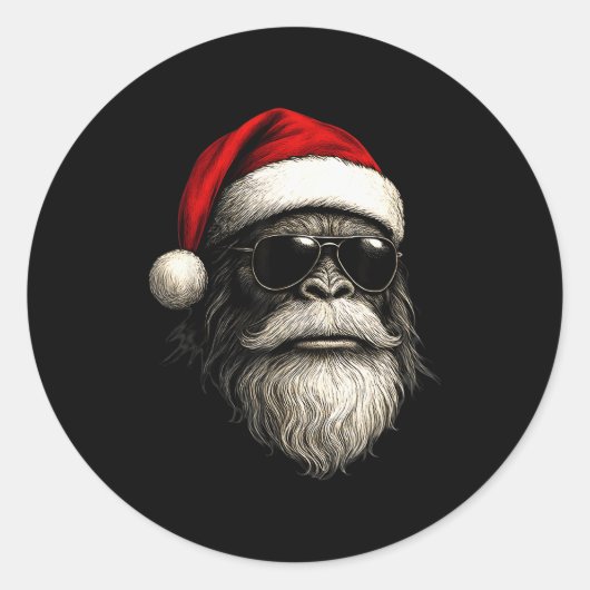Bigfoot Face Sungles Santa Christmas Funny Xmas Sa ラウンドシール (正面)