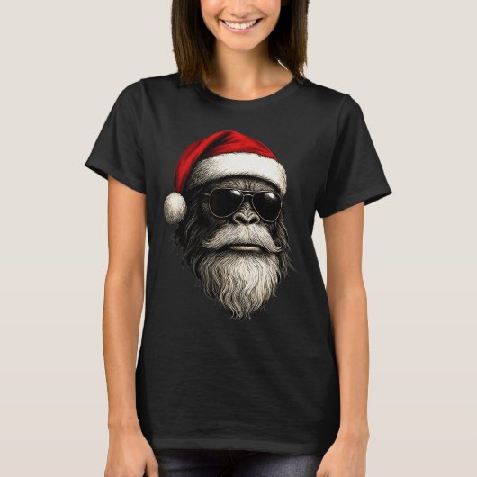 Bigfoot Face Sungles Santa Christmas Funny Xmas Sa Tシャツ (正面)
