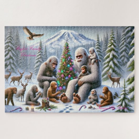 Bigfoot Family Christmas Mt Rainier ジグソーパズル (横)