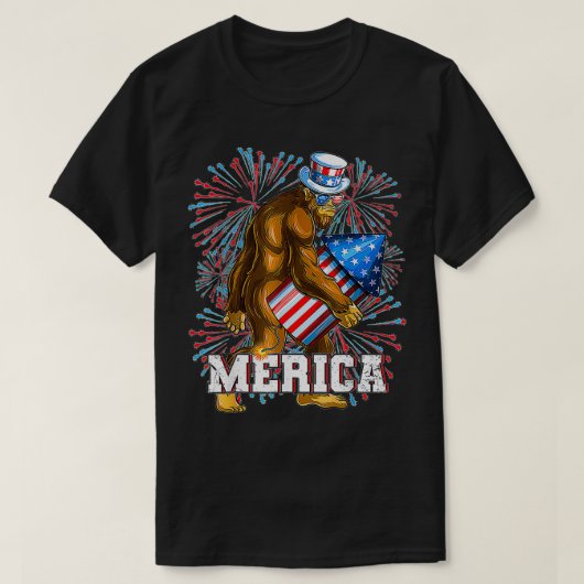 Bigfoot Fireworks 7月の4th Boys Men Merica USA Tシャツ (デザイン正面)