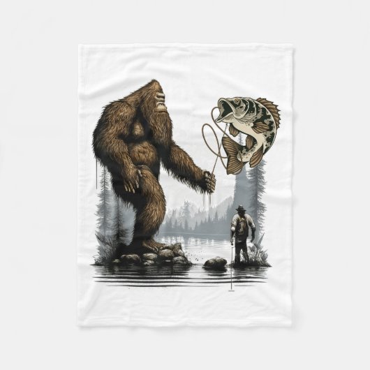 Bigfoot Fishing Funny Sasquatch Fi-shirt フリースブランケット (正面)