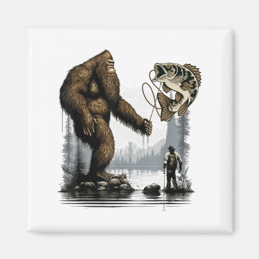 Bigfoot Fishing Funny Sasquatch Fi-shirt  マグネット (正面)