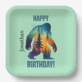 Bigfoot Forest Sunset Silhouette Happy Birthday  ペーパープレート