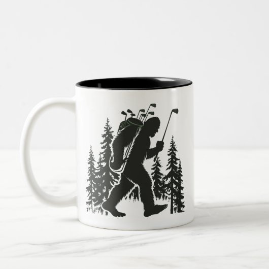 Bigfoot Golfer Tree Funny Sasquatch Golfing Golf ツートーンマグカップ (左)