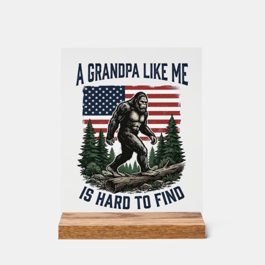 Bigfoot Grandpa Vintage American Flag Shirt Design アクリルサイン (正面)
