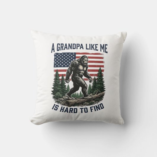 Bigfoot Grandpa Vintage American Flag Shirt Design クッション (正面)