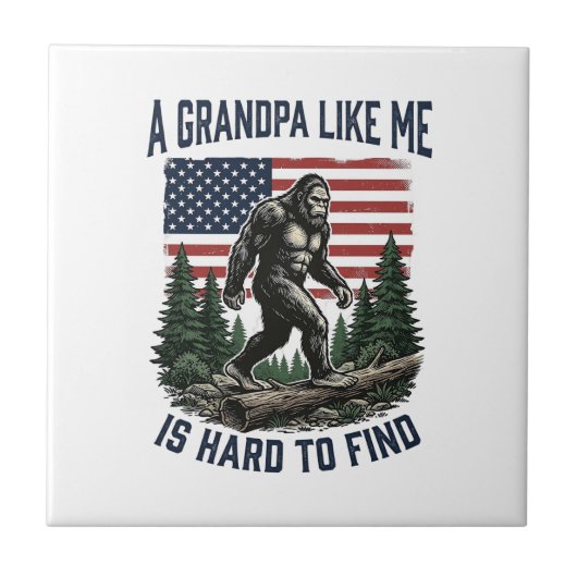 Bigfoot Grandpa Vintage American Flag Shirt Design タイル (正面)