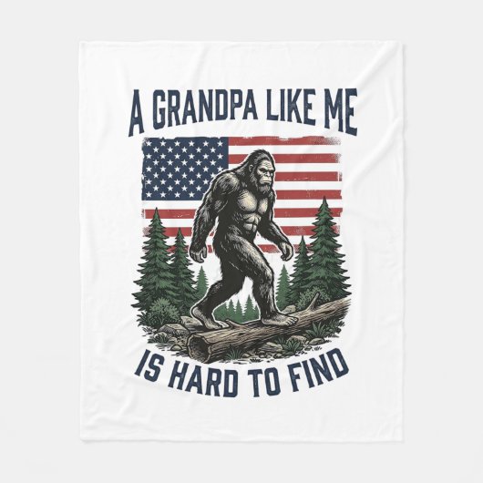 Bigfoot Grandpa Vintage American Flag Shirt Design フリースブランケット (正面)