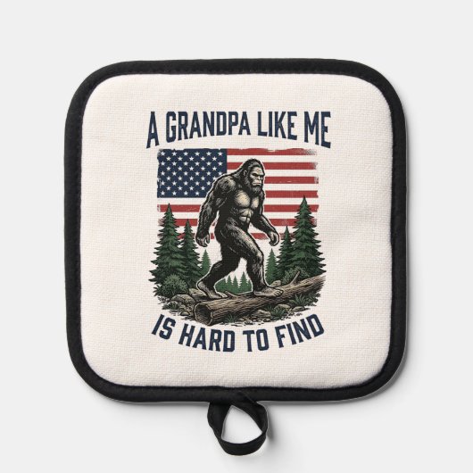 Bigfoot Grandpa Vintage American Flag Shirt Design 鍋敷き (正面)
