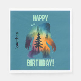Bigfoot Happy Birthday Forest Silhouette Paper Nap スタンダードランチョンナプキン