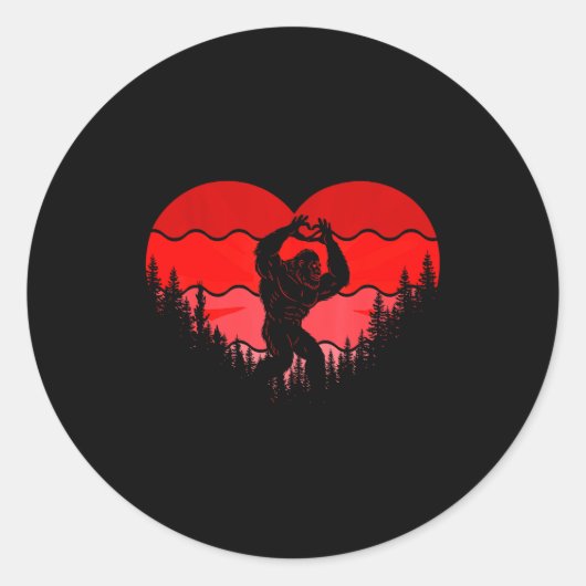 Bigfoot Heart Valentine's Day Boys Girls Kids Love ラウンドシール (正面)