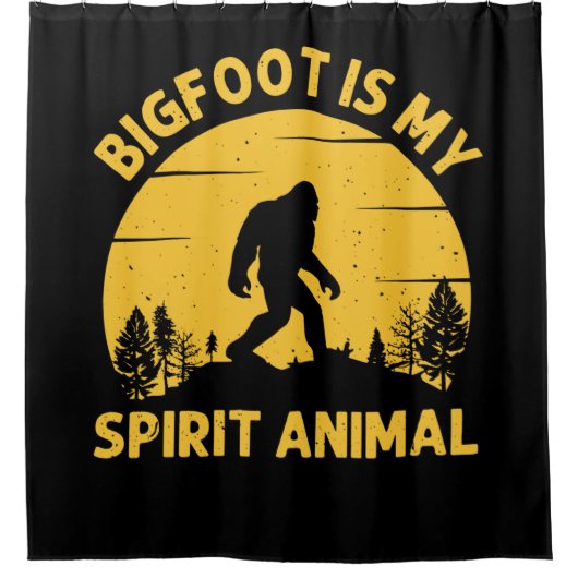 Bigfoot is My Spirit Animal Retro Sunset シャワーカーテン (正面)